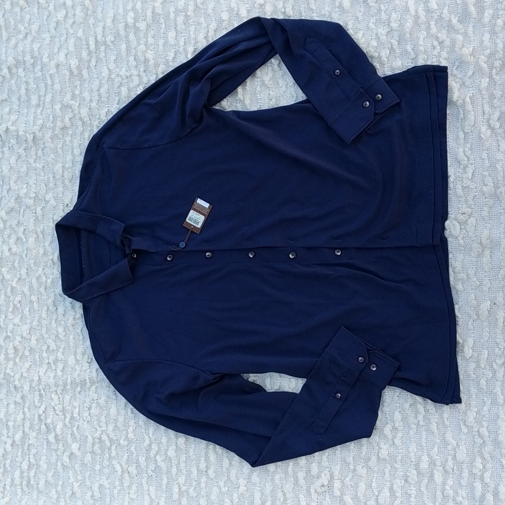 David Donahue Long Sleeve Knit Straight Hem Shirt